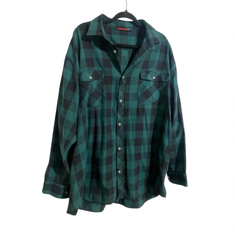 DESIGN IN ITALY (GENUINE ITALY) Green and Black Plaid Button-Up Shirt I Size:4XL